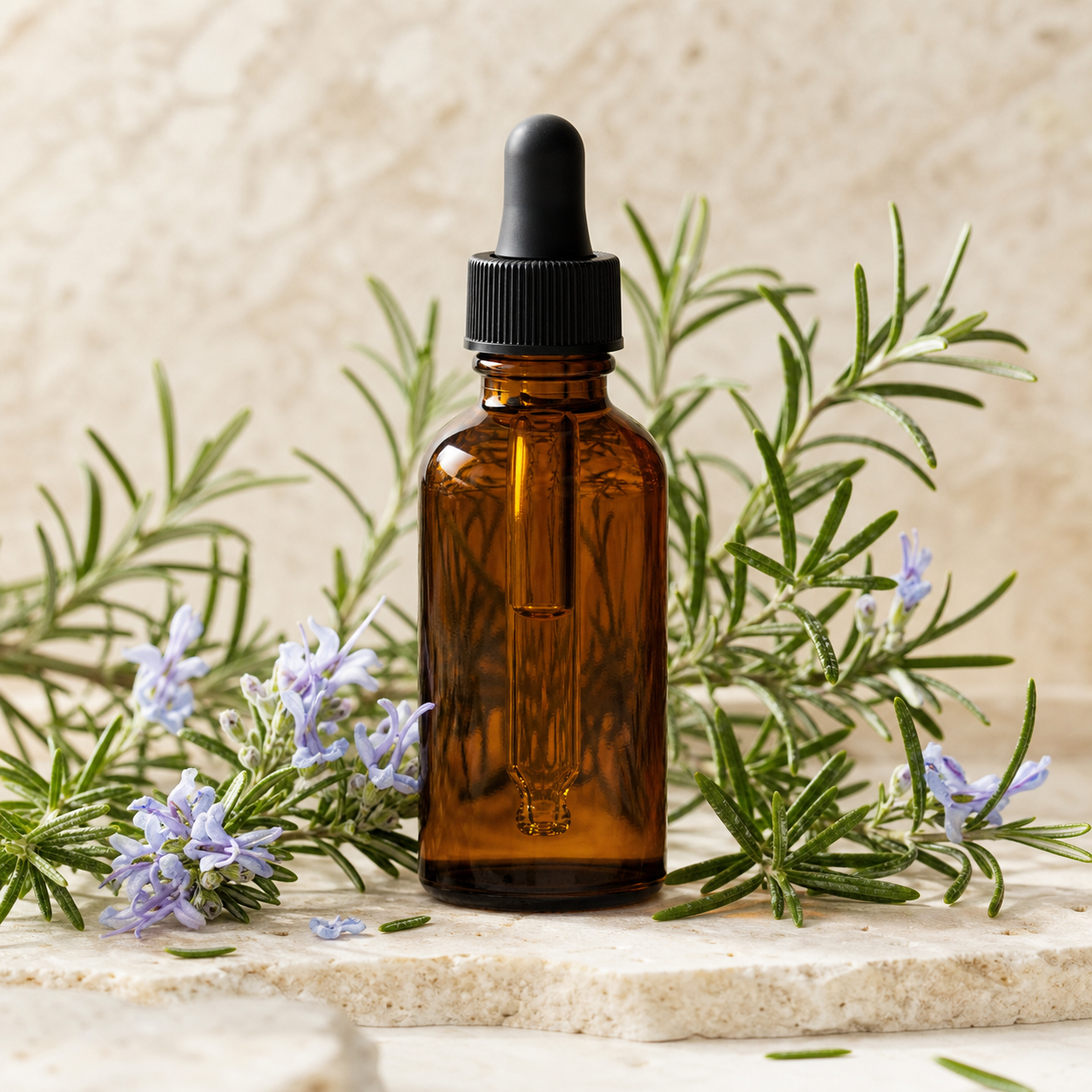 Greek rosemary essential oil with fresh rosemary